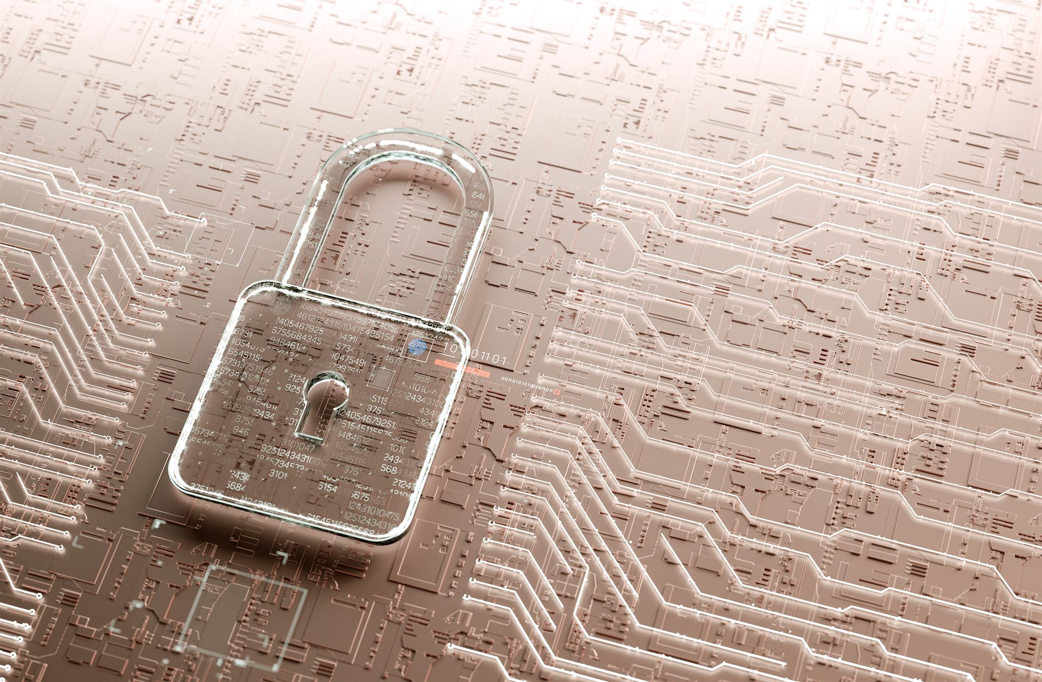 Datenschutzkonzept mit Schloss und digitalen Symbolen
