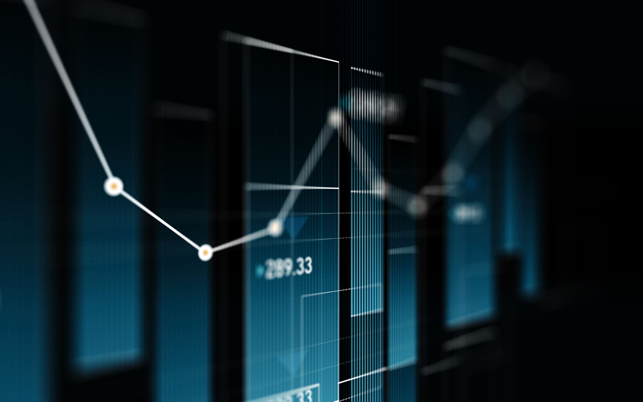 Business analytics charts on computer screen